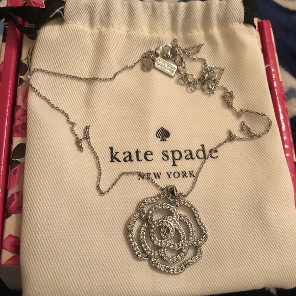 kate spade Jewelry - Kate Spade NWOT Silver Rose Crystal Pave Necklace